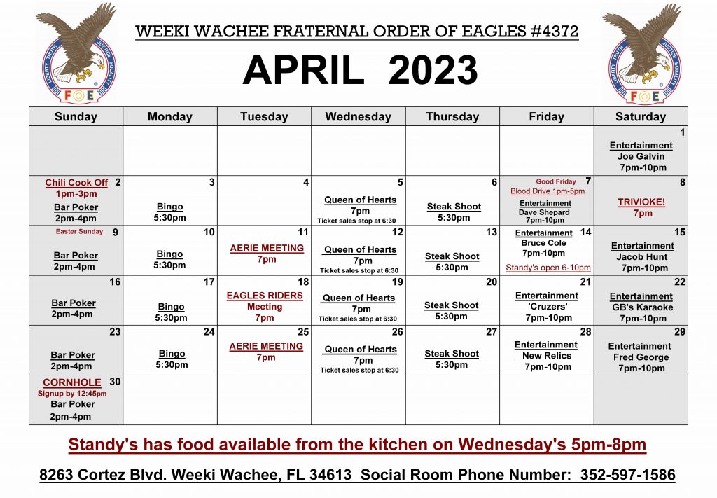 Printable Calendars | Weeki Wachee Eagles