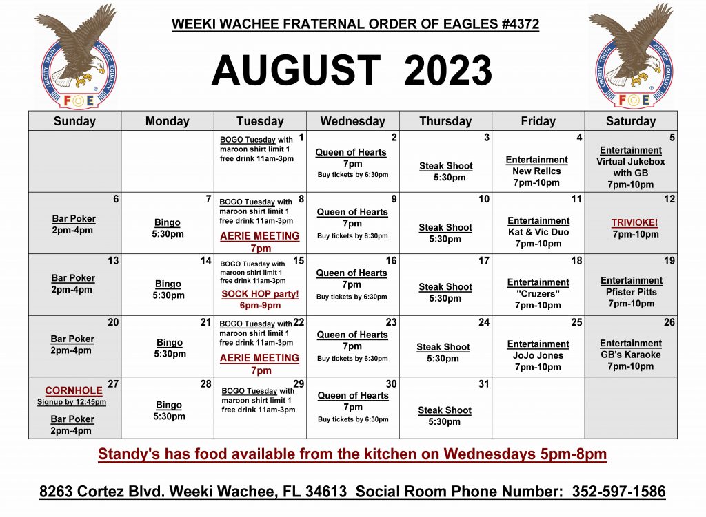 Printable Calendars | Weeki Wachee Eagles