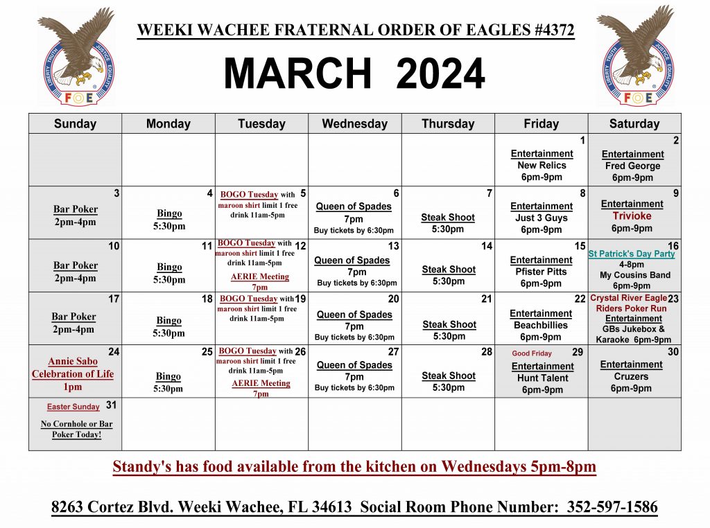 Printable Calendars | Weeki Wachee Eagles